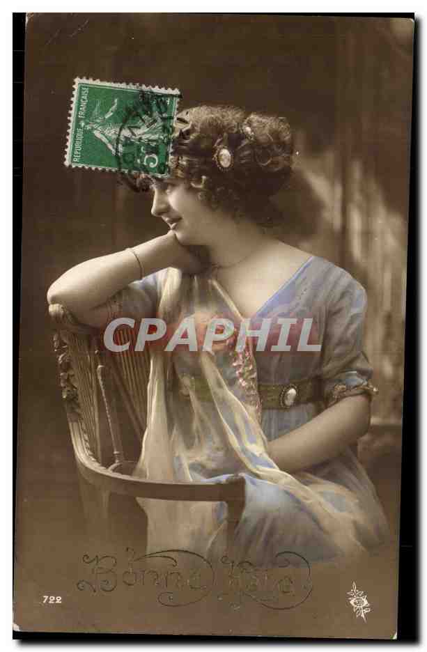 Jeune femme en robe bleue — Bonne fête — Bonne Photo, n° 722