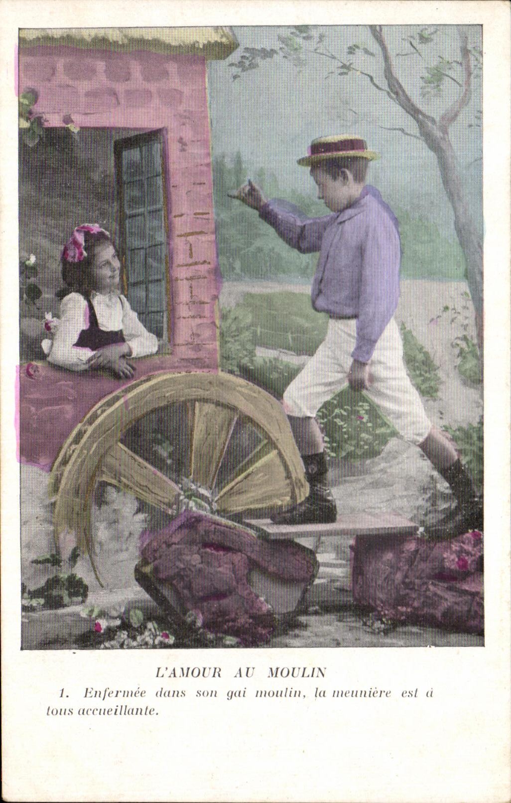 CPA Fantaisie Enfants l'amour au moulin 