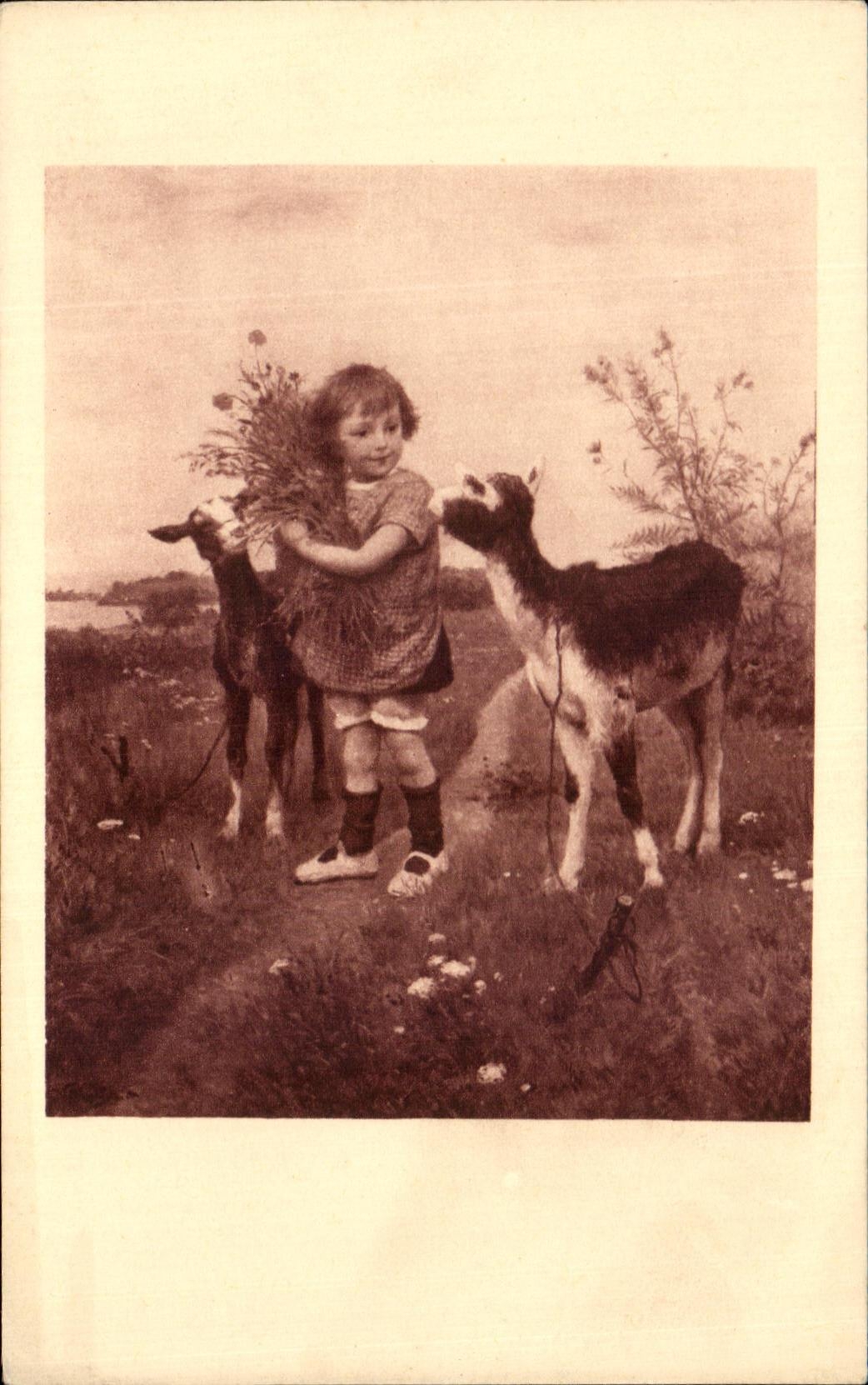 CPA Fantaisie Enfant et chevres Chevre 