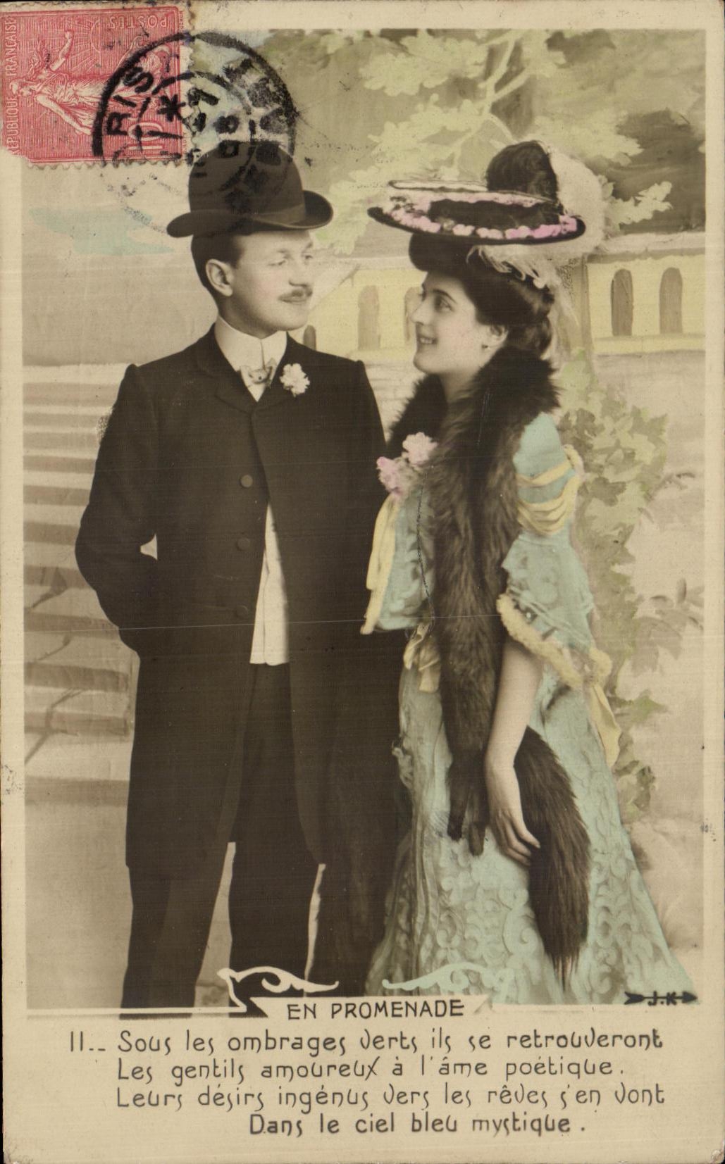 CPA Fantaisie Femme Couple en promenade