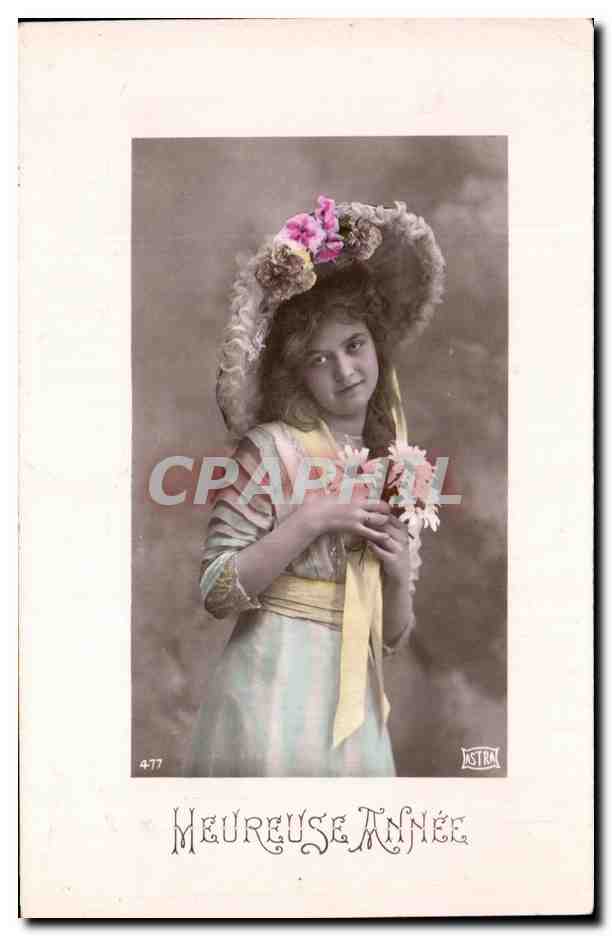 Jeune fille en chapeau fleuri — Meureuse Année — édit. ASTRA