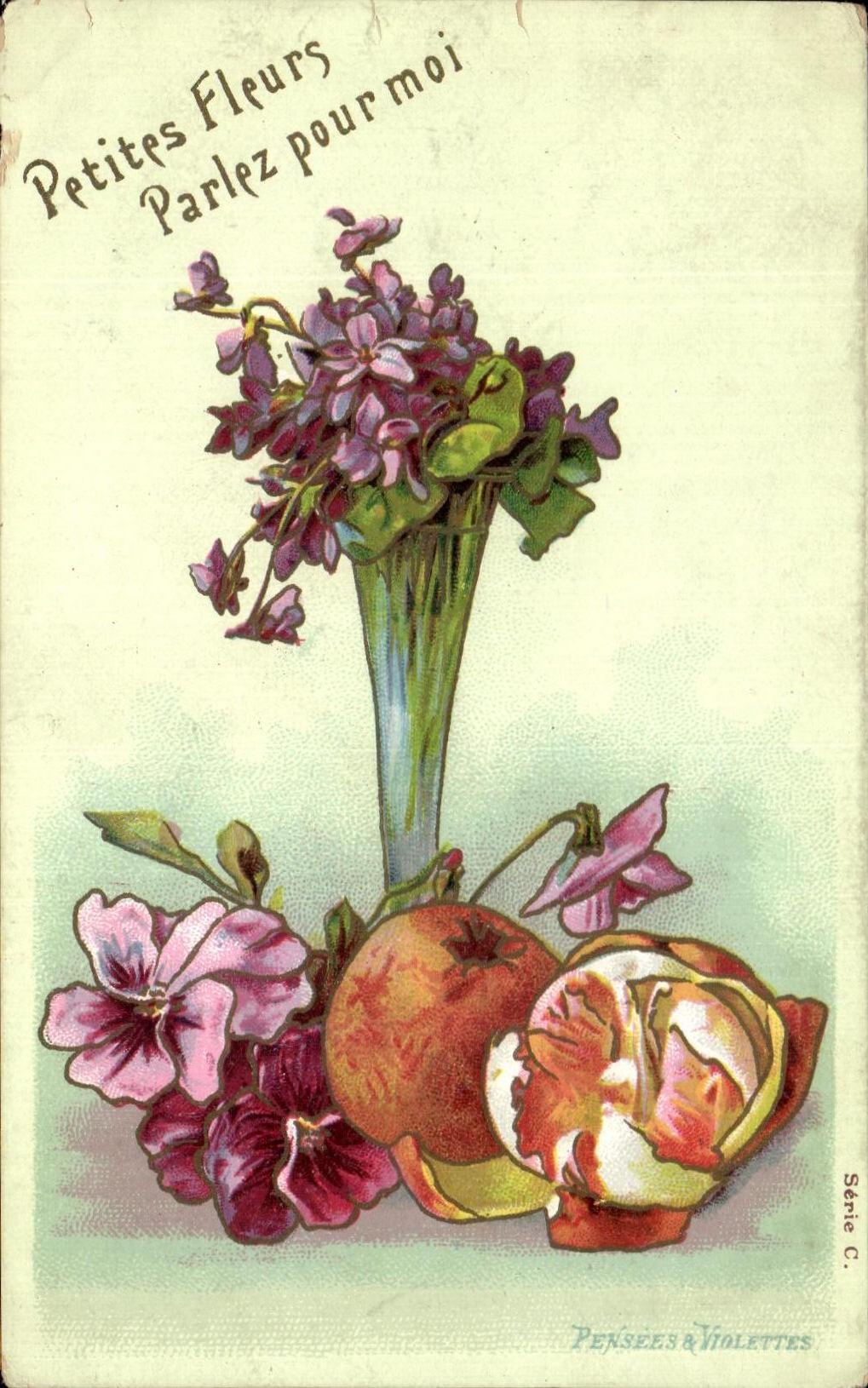 CPA Fantaisie Fleurs pensees et violettes 