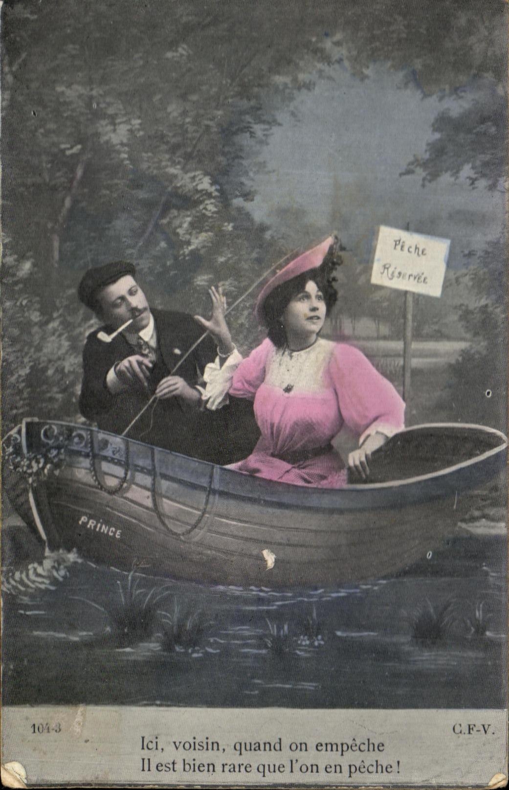Pêche réservée — scène de pêche en barque — C.F.-V. n°104-3