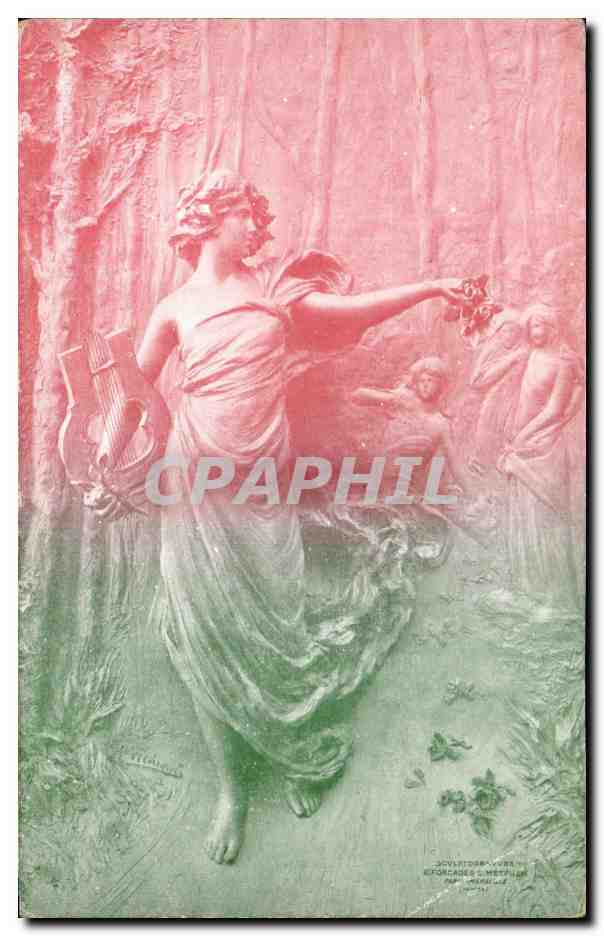 CPA Fantaisie Femme Lyre