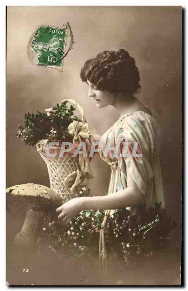 Jeune femme avec panier de fruits — éditeur Véronique, n° 73