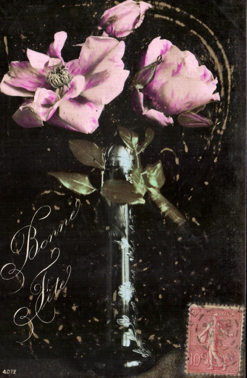CPA Fantaisie Fleurs Roses