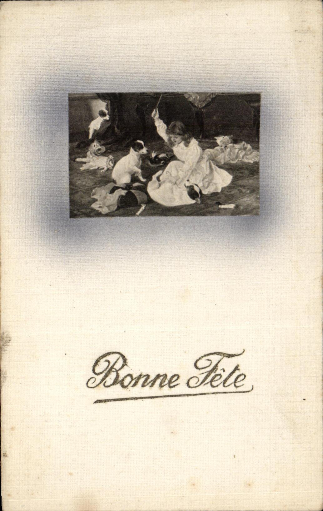 CPA Fantaisie Enfant et chiots Chiens