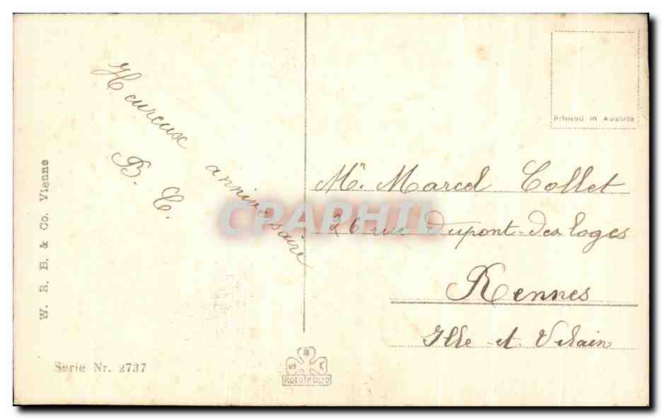 Jeune femme en robe à fleurs — studio — W. B. B. & Co. Vienne, série 2737 — Rückseite
