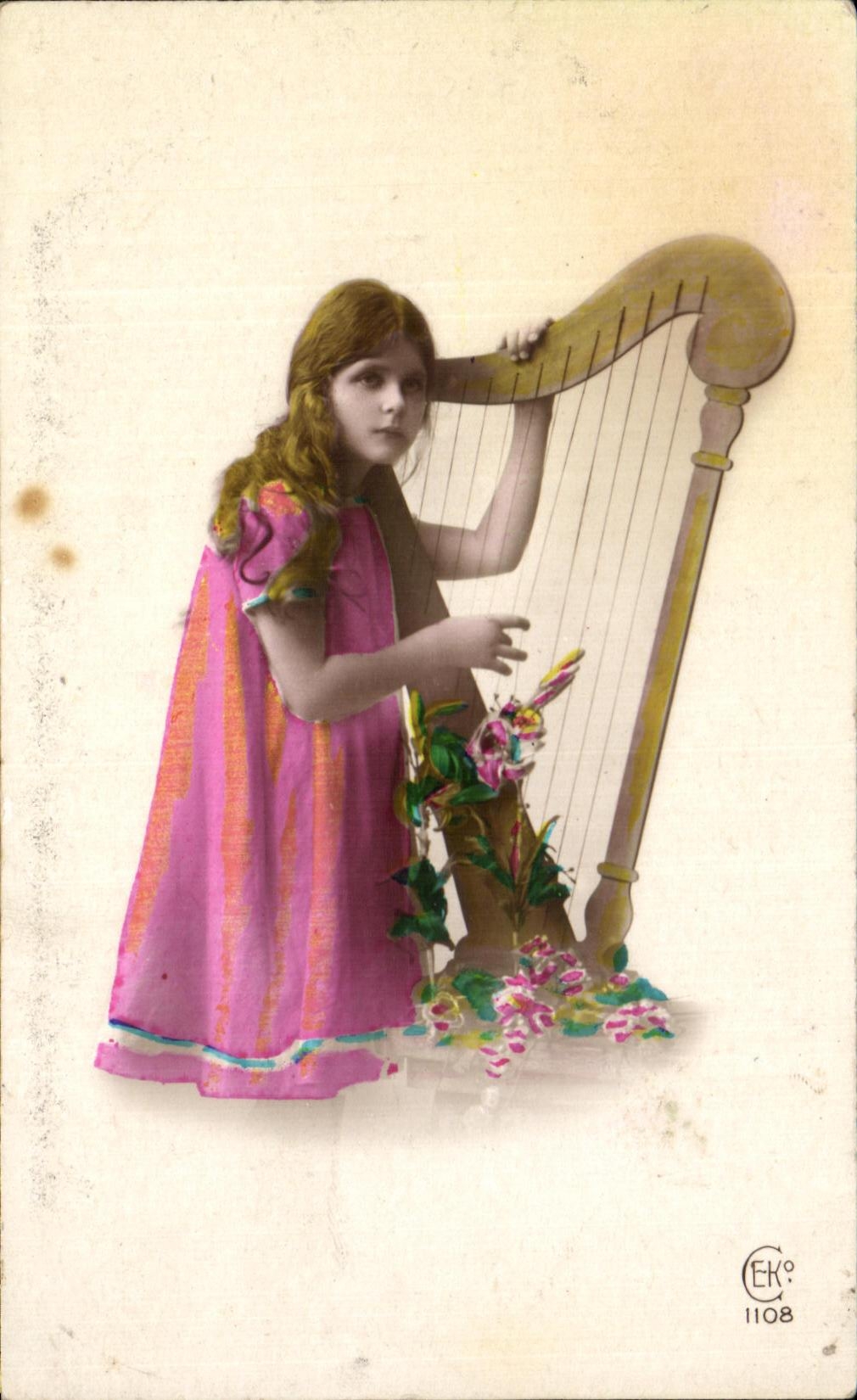 CPA Fantaisie Enfant Harpe 
