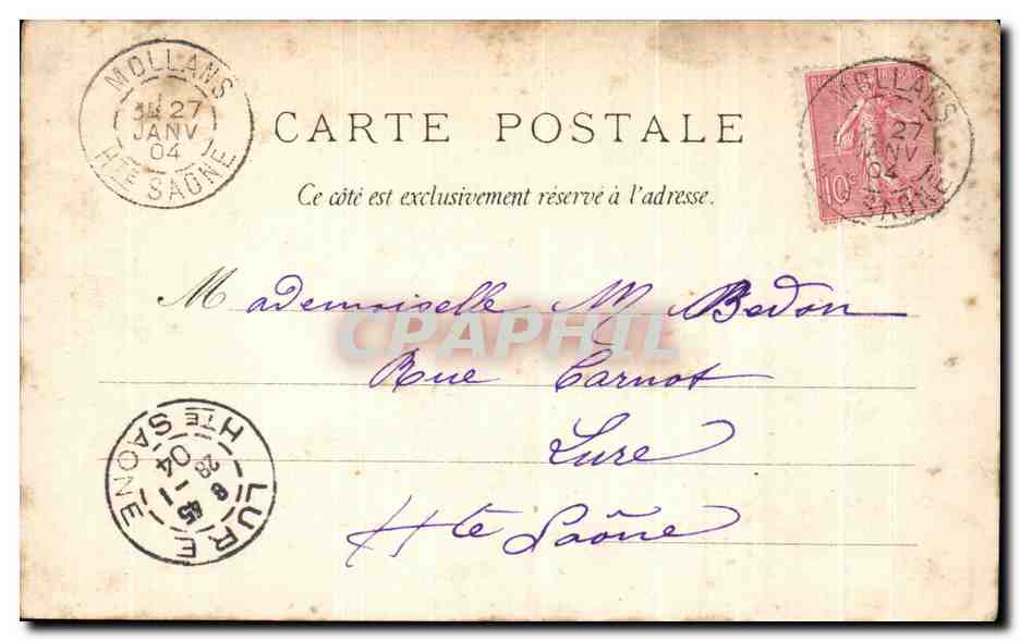 CPA Fantaisie Femme Une visite Folklore  — Verso
