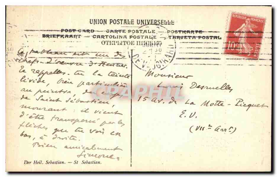 CPA Fantaisie Henner Saint Sebastien Musee du Luxembourg Paris — Verso