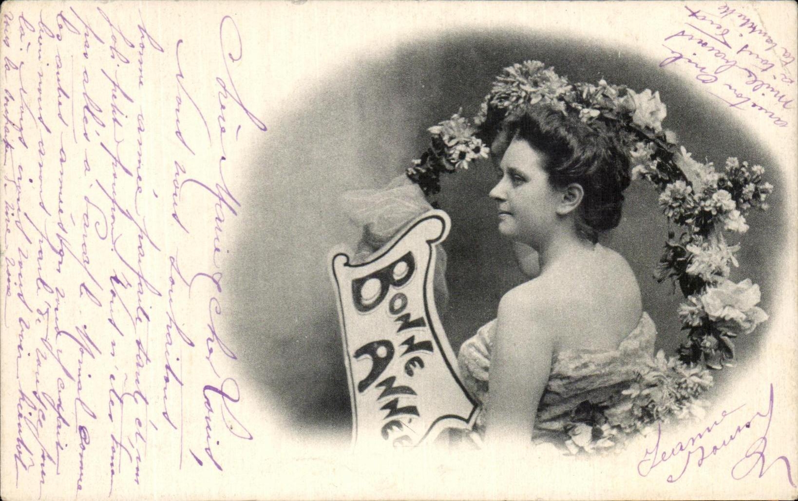 Femme en couronne de fleurs — Bowne &amp; Bowne — éditeur Simi-Bromure A. Breger Frères