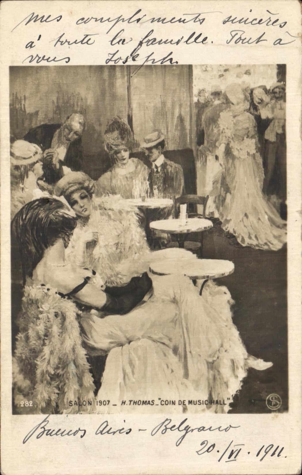 CPA Fantaisie Salon 1907 Thomas Coin de Music Hall
