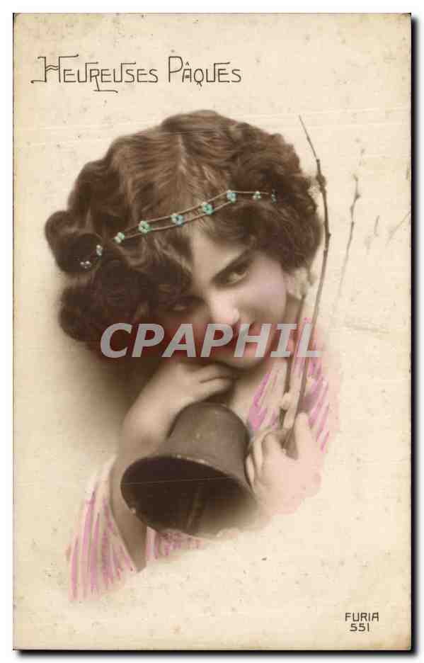 CPA Fantaisie Femme Paques Cloche 