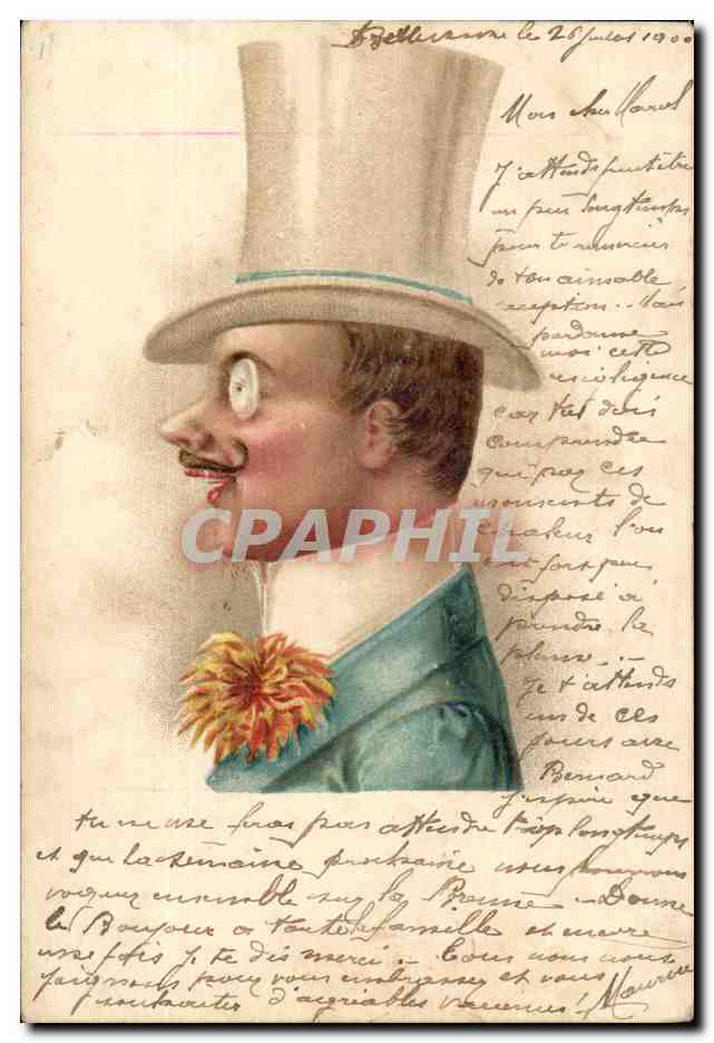 Homme en haut-de-forme et fleur — caricature — éditeur inconnu