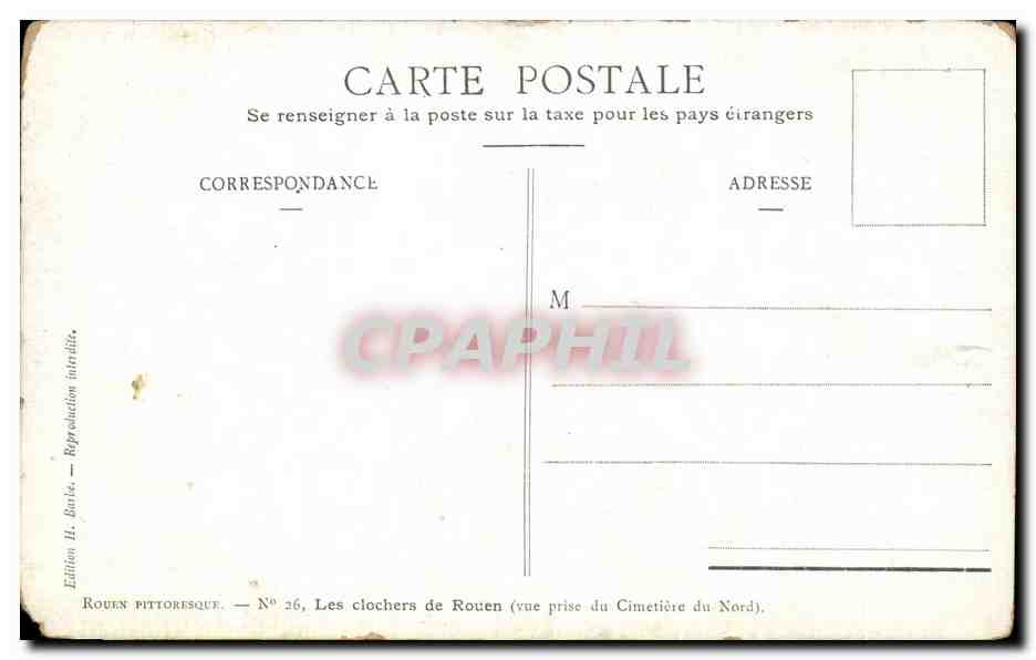 CPA Fantaisie Paysage Les clochers de Rouen — Verso