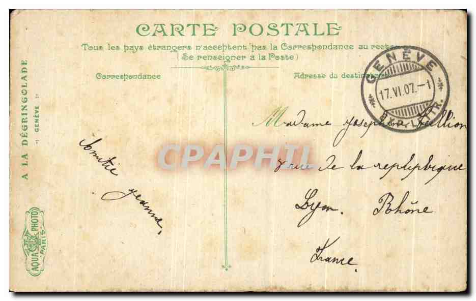 CPA Geneve Le quai de la Poste Suisse — Verso
