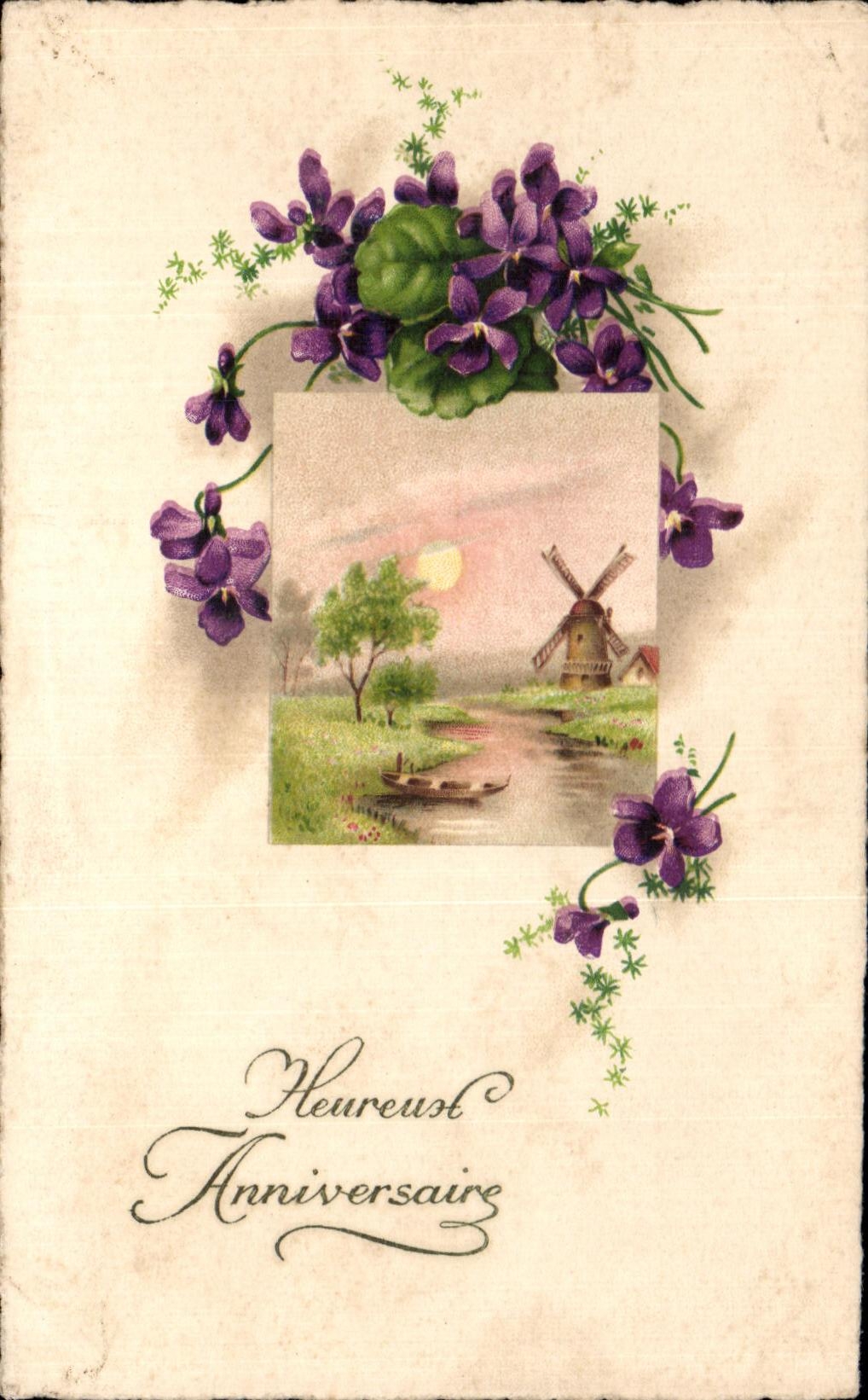 CPA Fantaisie Fleurs Moulin 
