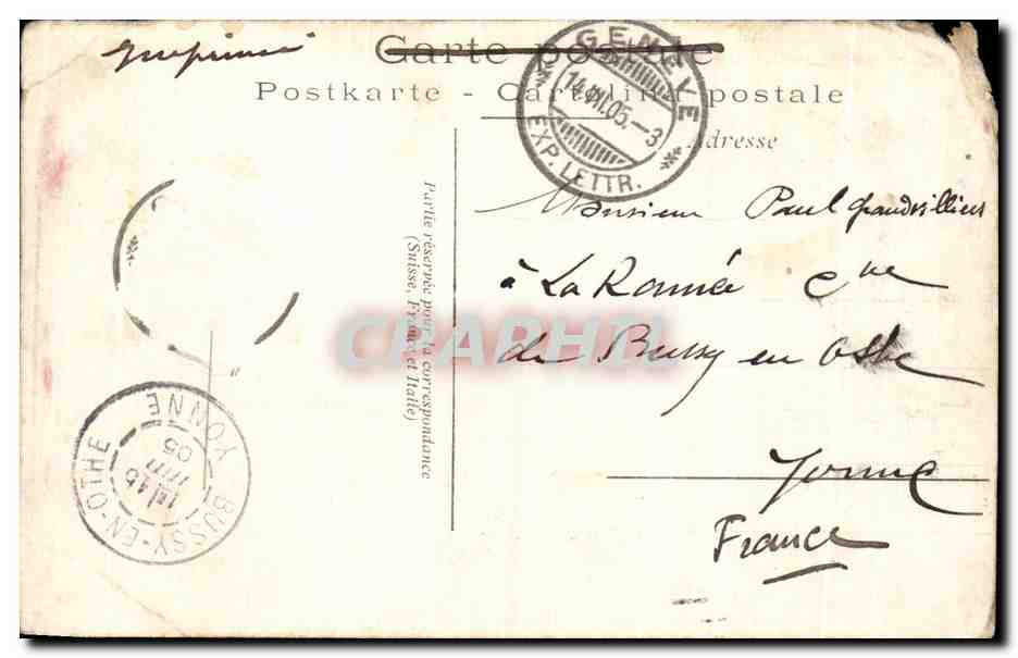 Genève - Île Rousseau — vue du Rhône et du château, éditeur E.H.3 — Verso