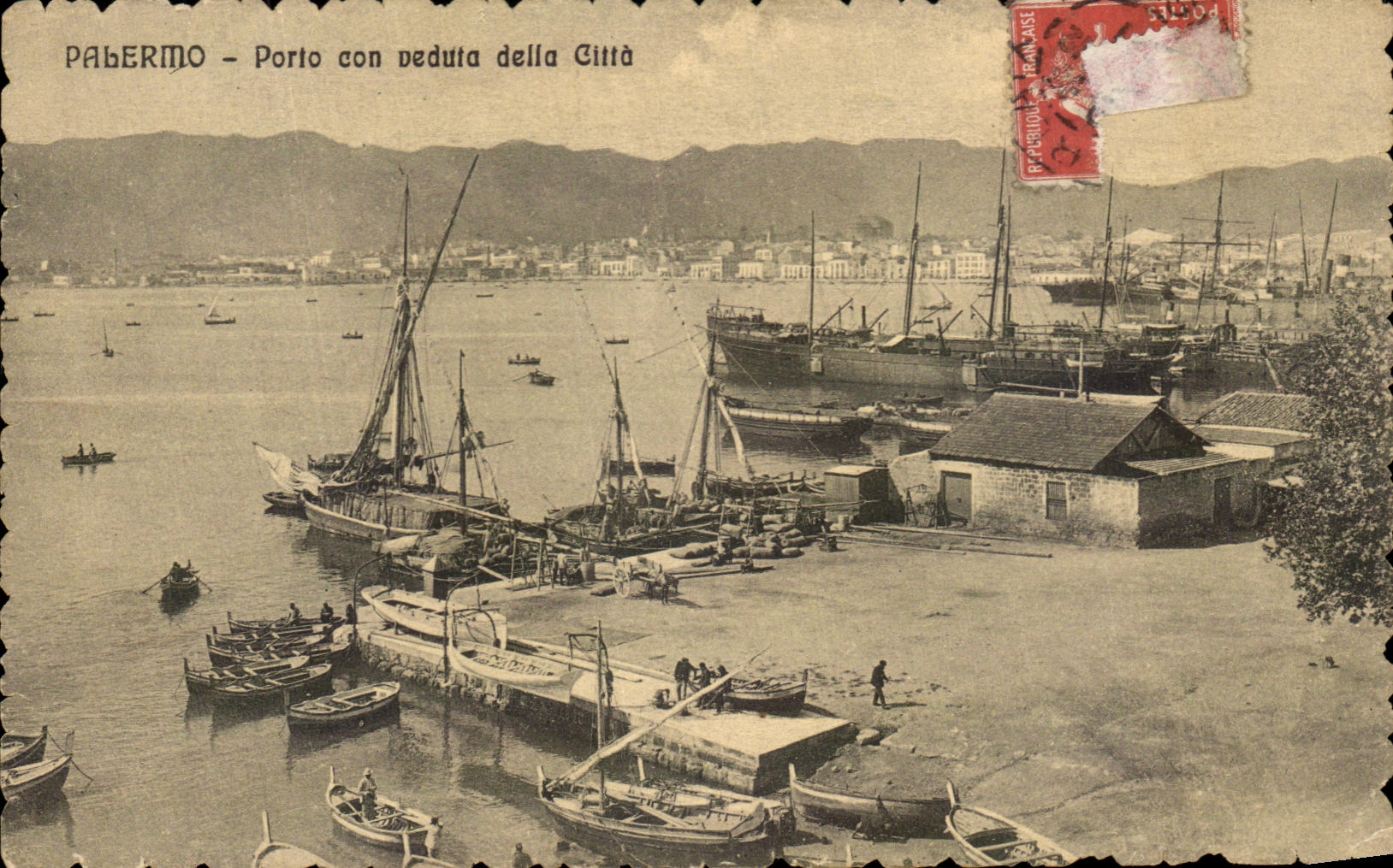 CPA Palermo Porto con veduta della Cita Bateaux