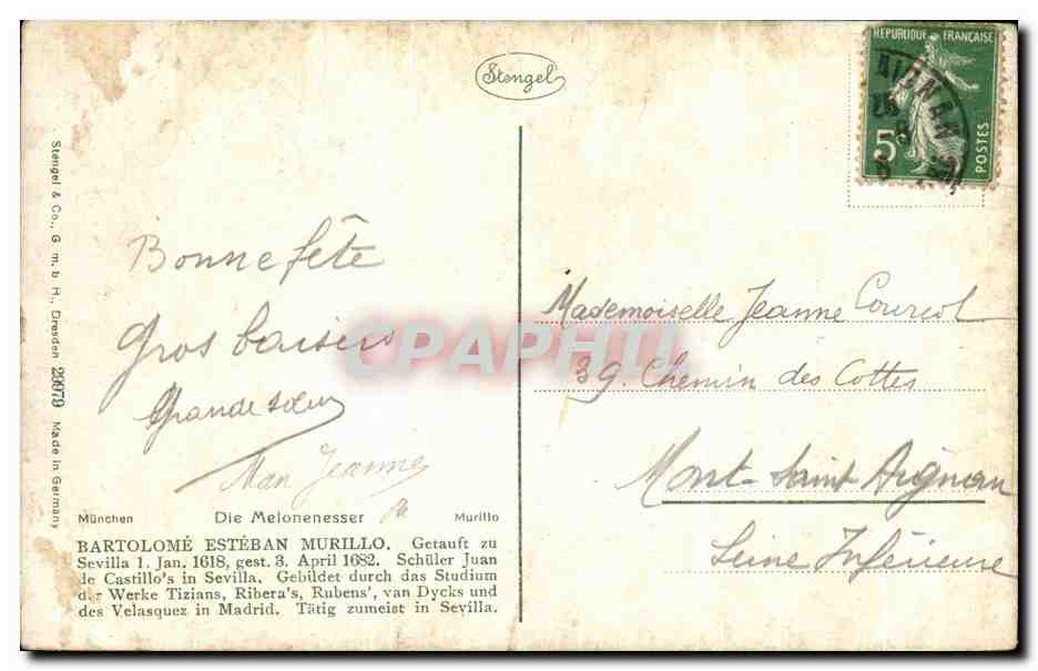 CPA Bartolome Esteban Murillo Die Melonenesser  — Verso
