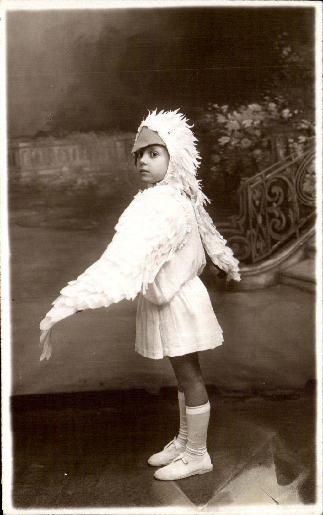 CARTE PHOTO Enfant deguise en oiseau 