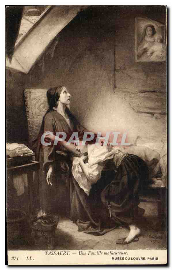 CPA Fantaisie Tassaert Une famille malheureuse Musee du Louvre Paris 