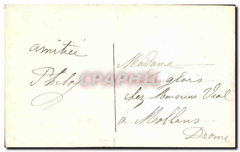 CPA Fantaisie Langage des fleurs Bateau Lilas pensee Violette Myosotis — Verso