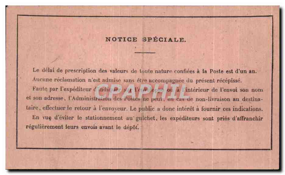 Recepisse d'un recommande Rumburg 1920  — Rückseite