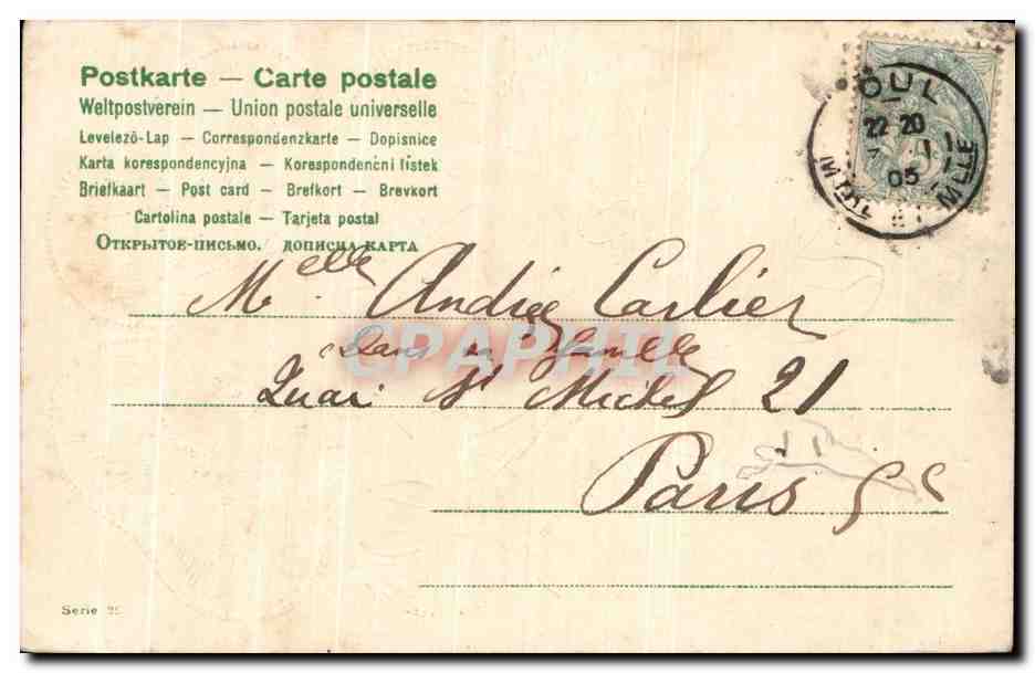 CPA Fantaisie Femme Trefle Fleurs — Rückseite