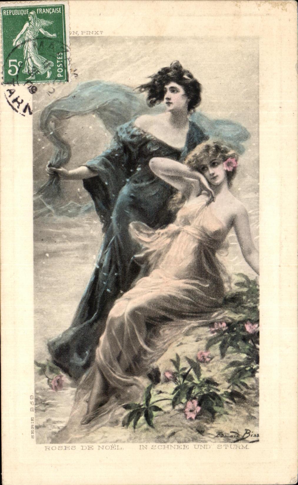 CPA Fantaisie Femmes Roses de Noel 