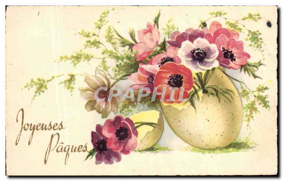 CPA Fantaisie Fleurs Oeuf Paques 