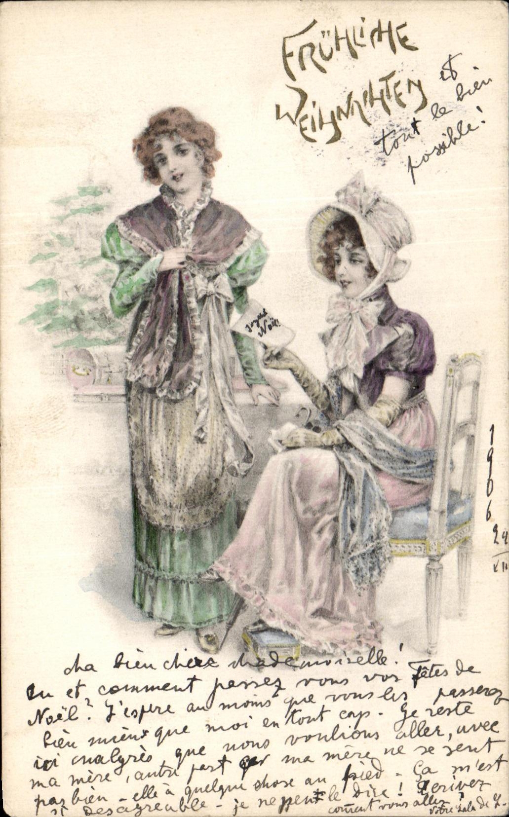 Dos jóvenes mujeres en traje de la época — ilustración — D.T.C., L. Ser. 214, No. 4