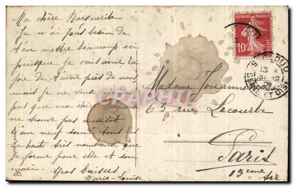 Femme et enfant — Souhaits sincères — datée 31 Décembre 1919 — Verso