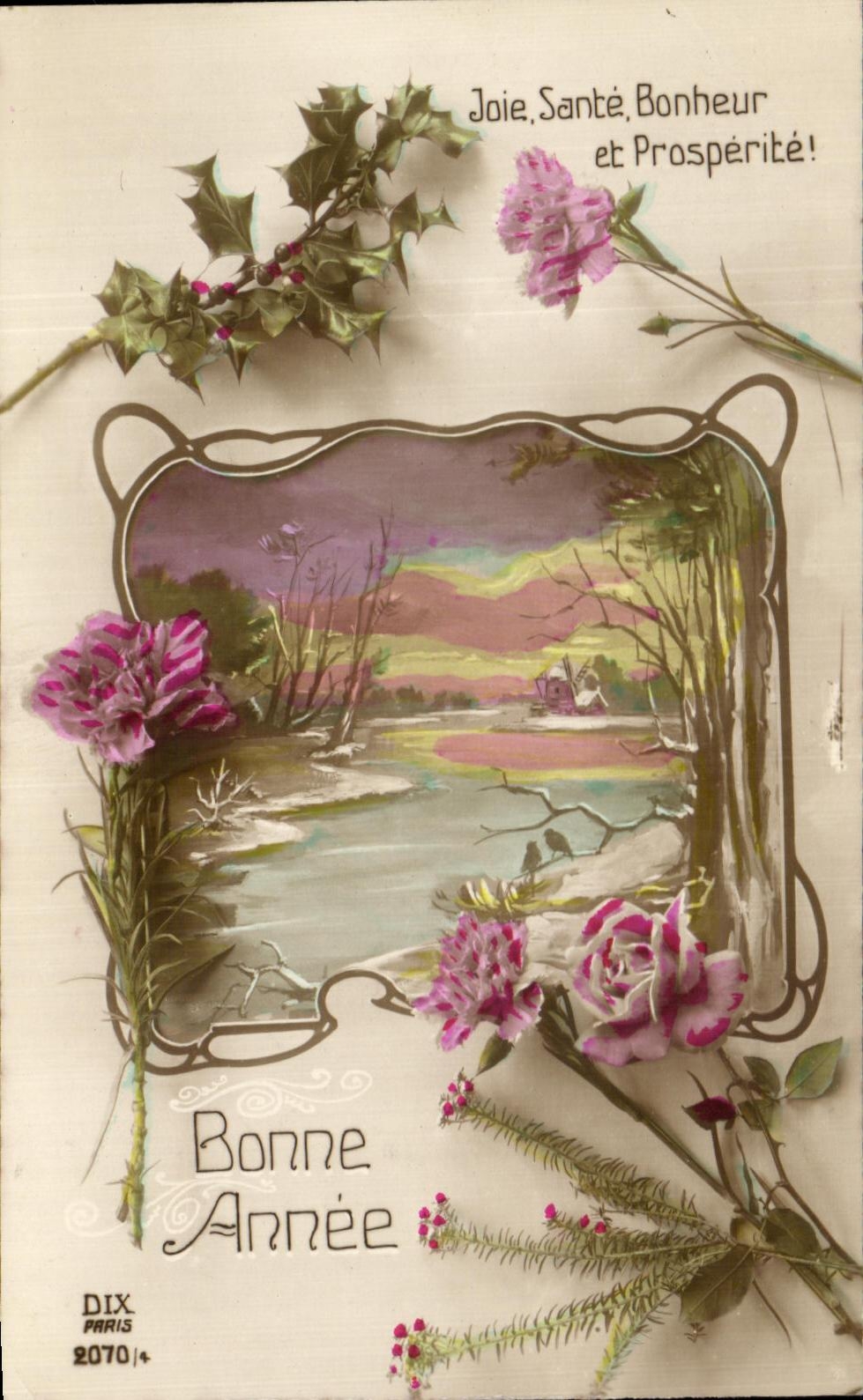 CPA Fantaisie Fleurs Bonne annee