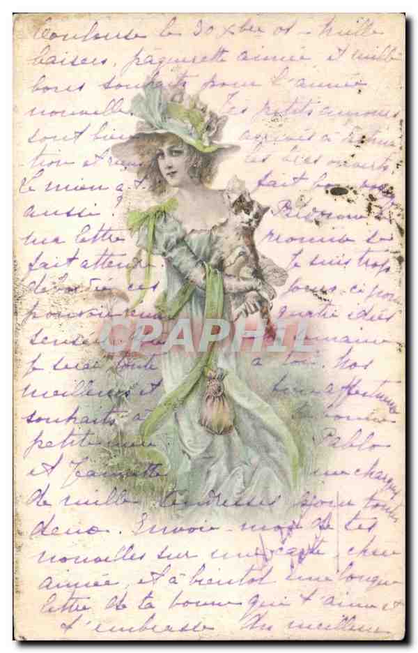 Mujer en vestido verde y sombrero — ilustración — editor no identificado, n° 846