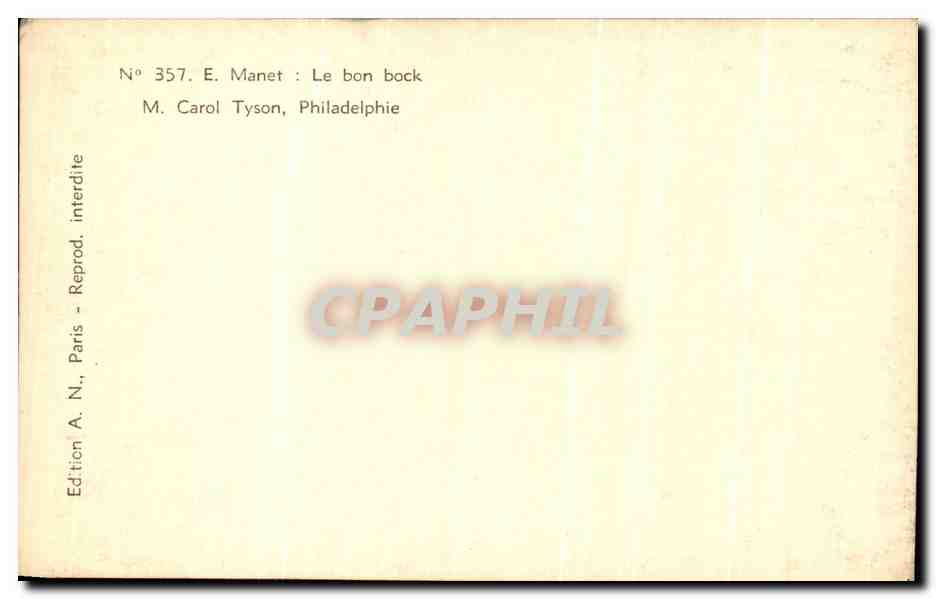 CPA Fantaisie Manet le bon bock Carol Tyson Philadelphie  — Verso