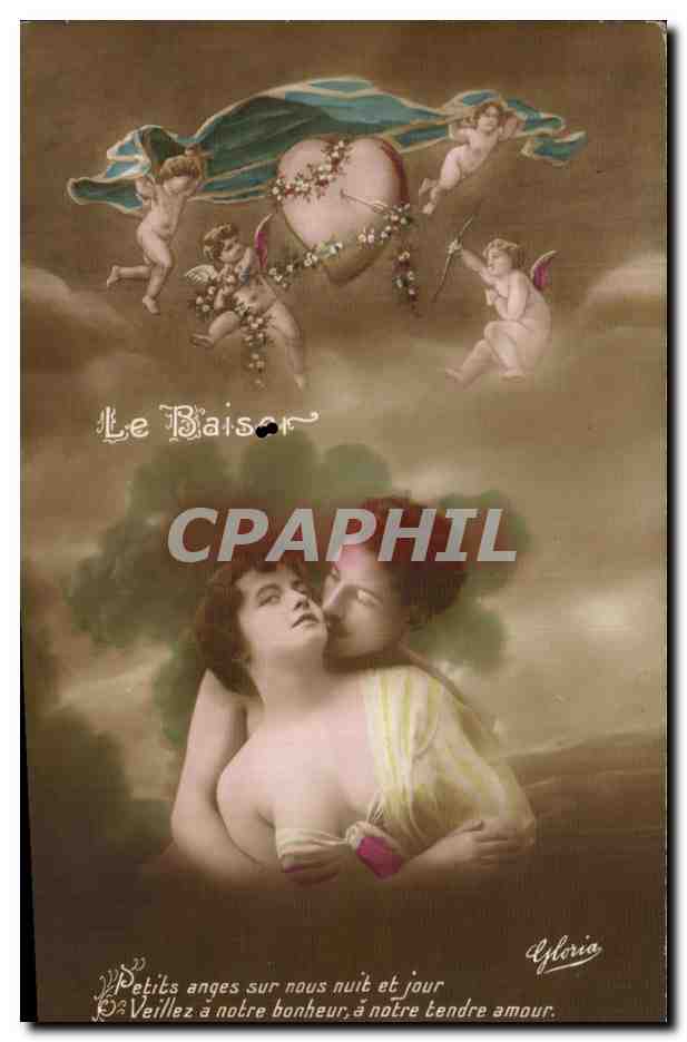 CPA Fantaisie Femme Anges Coeur 