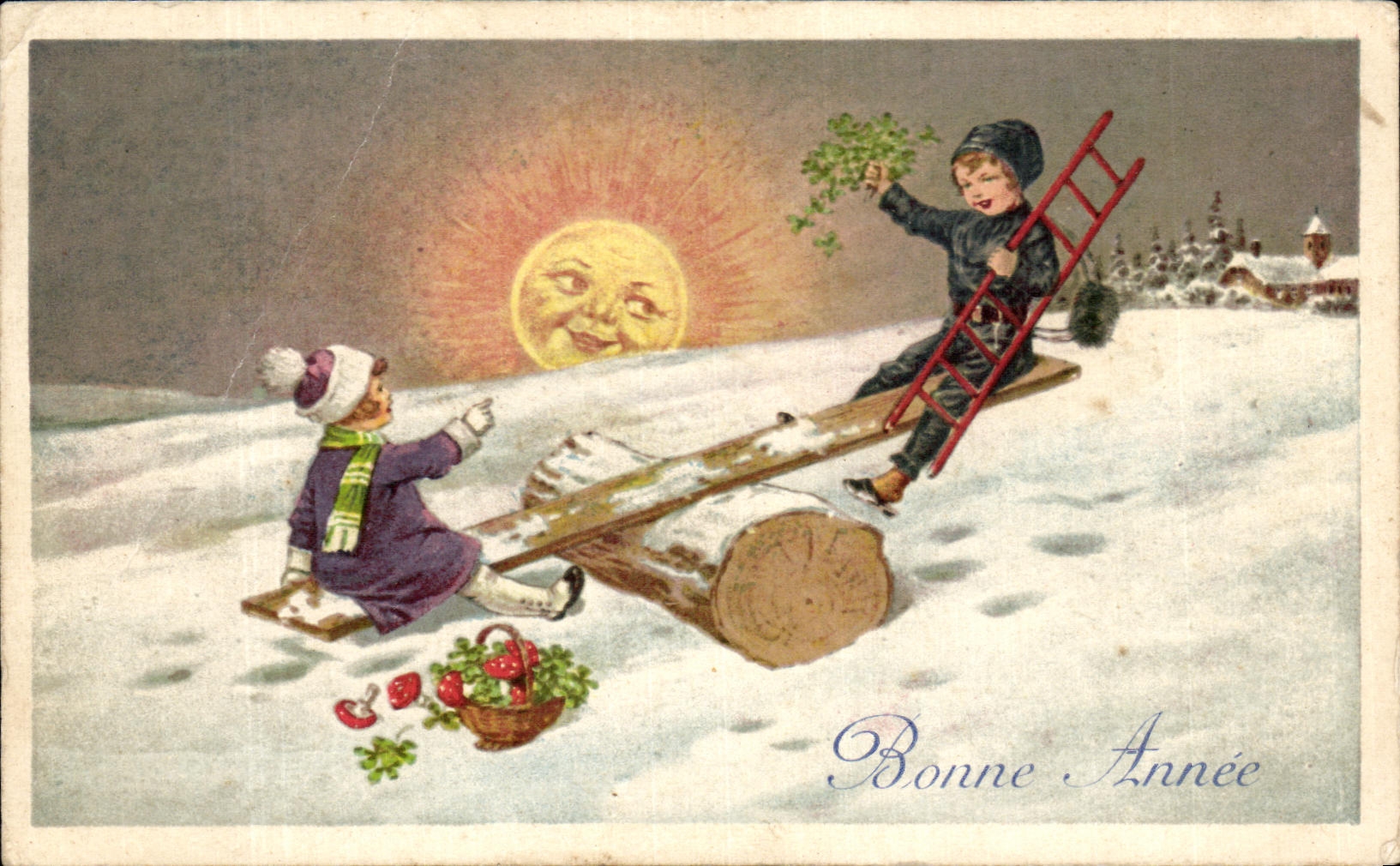 CPA Fantaisie Enfants Balancoire Soleil Ramoneur 