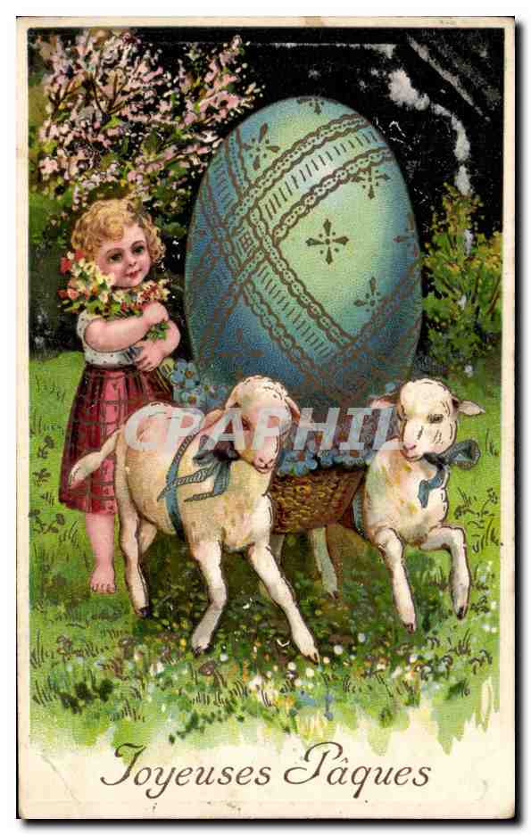 CPA Fantaisie Enfant Agneaux Paques 