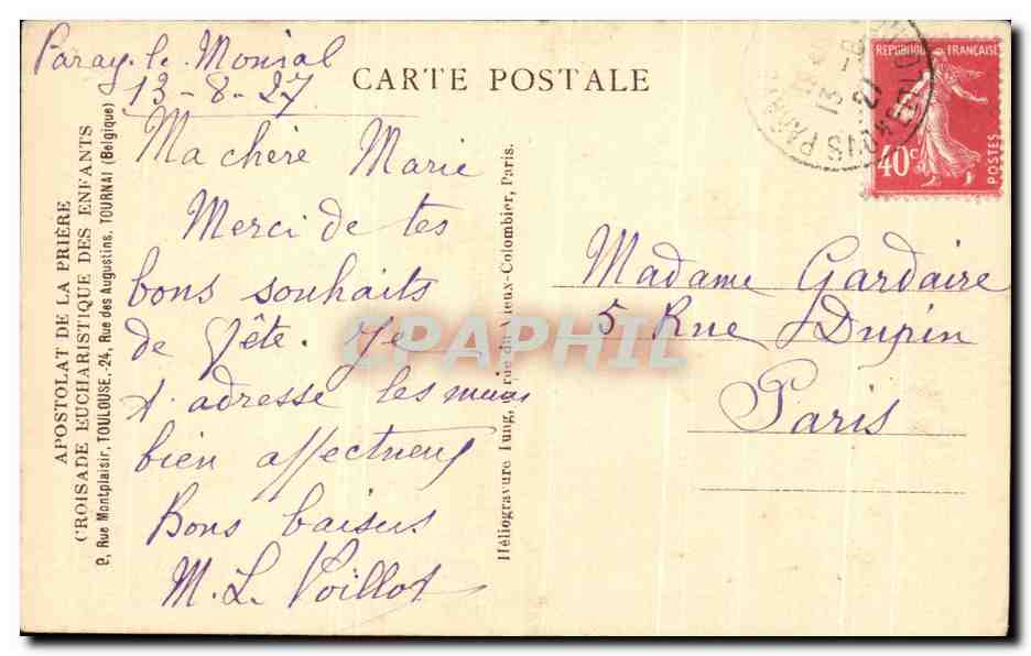 CPA Le mariage de Notre DAme Raphael — Verso