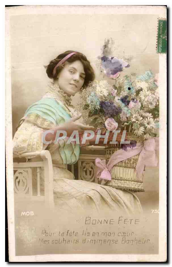 Femme avec bouquet — Bonne Fête — MOB 730