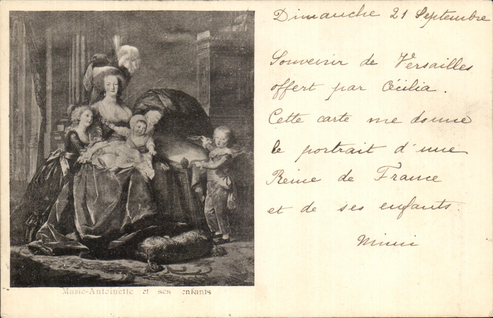 Marie-Antoinette et ses enfants — Souvenir de Versailles offert par Cécilia — éditeur non visible