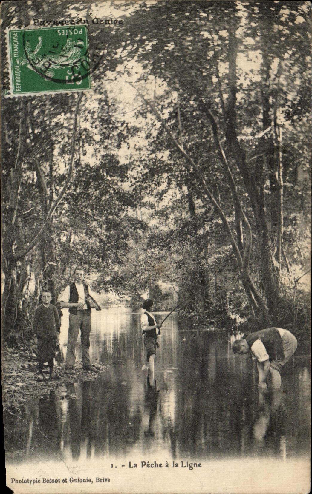 CPA La peche a la ligne Paysage du Centre Folklore 