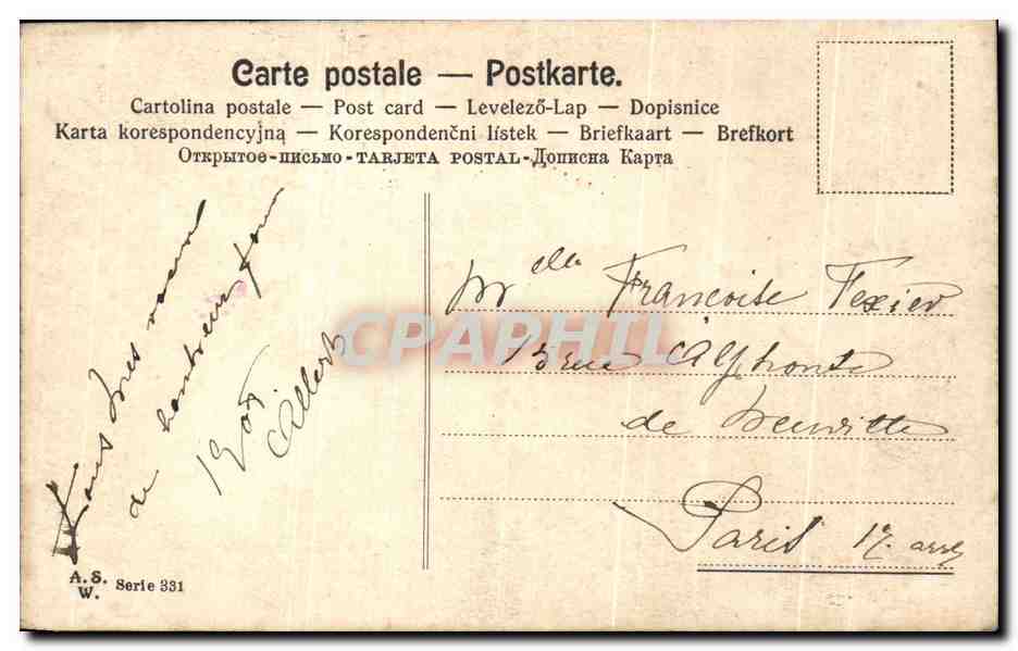 CPA Fantaisie Femme Fer a cheval Trefle  — Verso