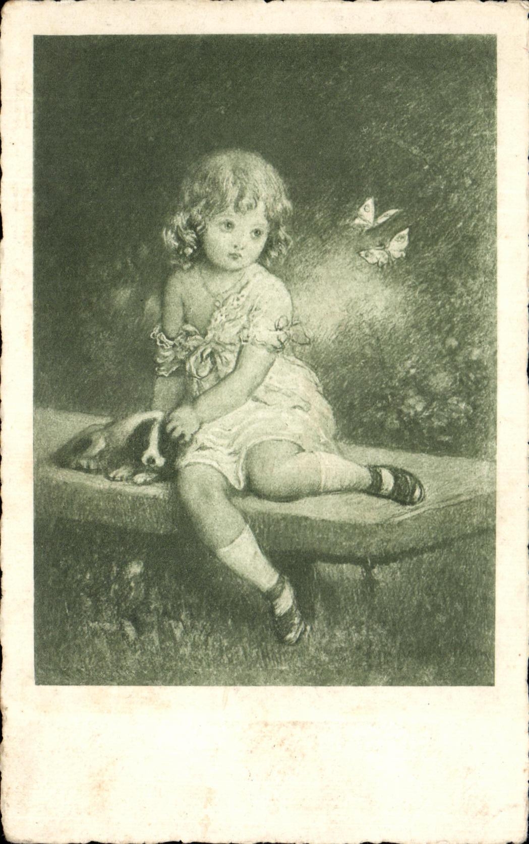 CPA Fantaisie Enfant Papillon chien 