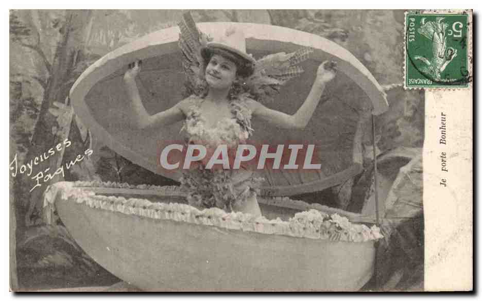 CPA Fantaisie Femme oeuf paques 
