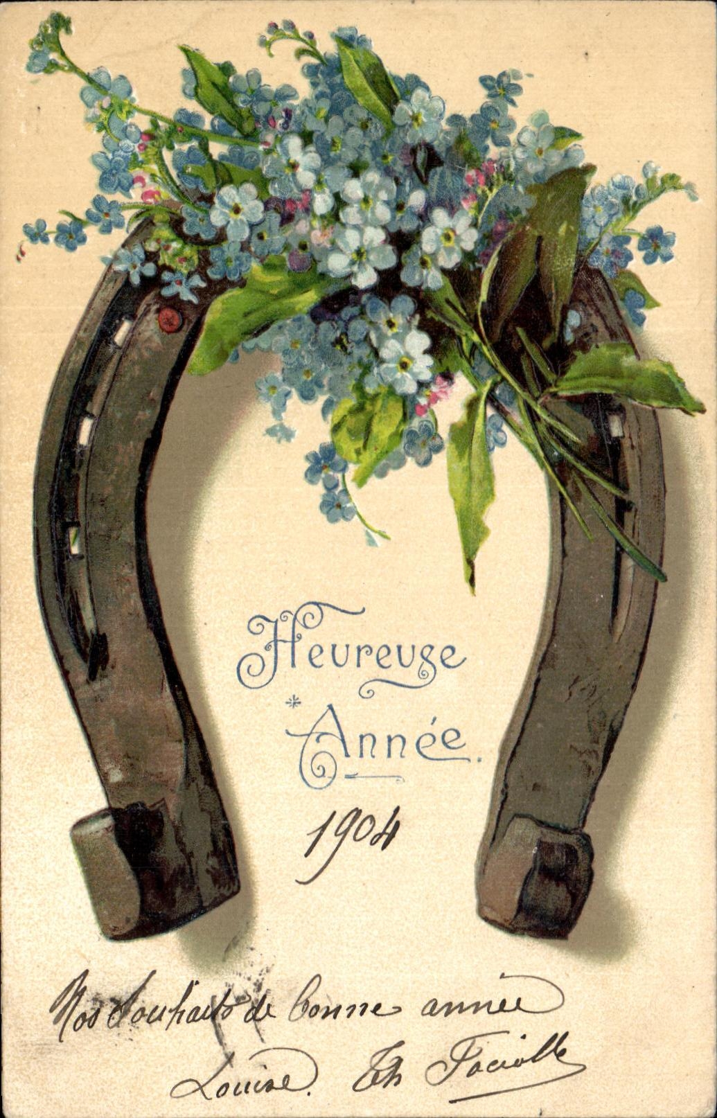 CPA Fantaisie Fleurs Fer a cheval