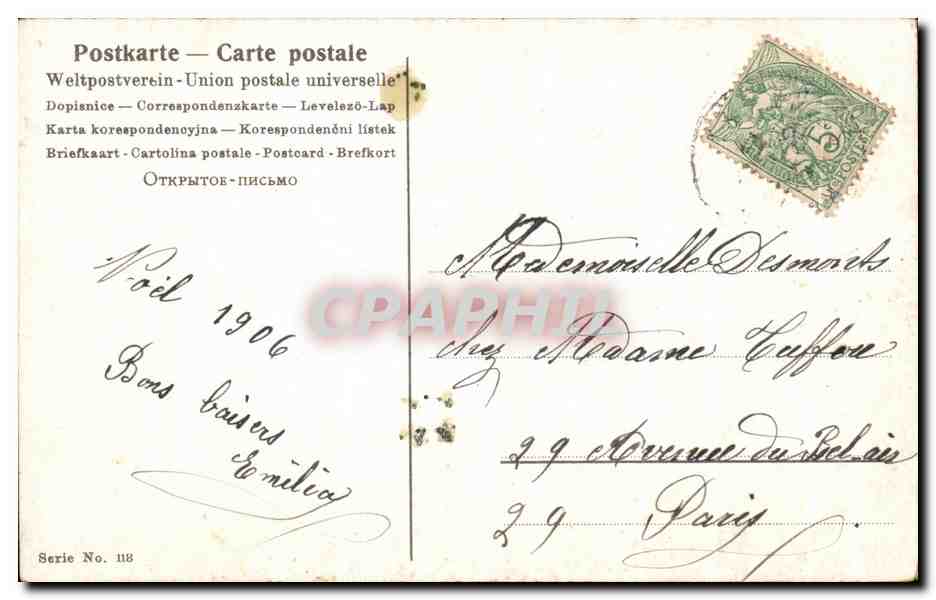 CPA Fantaisie Anges Noel Cheval Lapin  — Back