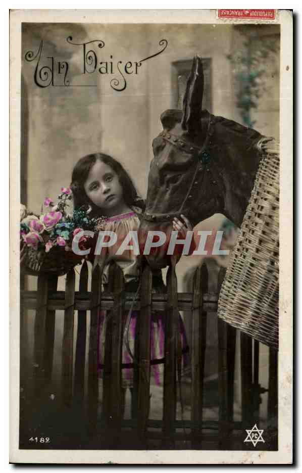 CPA Fantaisie Enfant et cheval